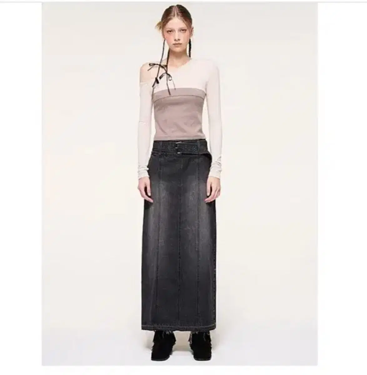 에트몽 Wide Belt Long Denim Skirt 롱데님스커트